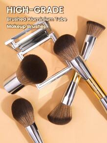 MAANGE 7-delige set make-upkwasten van volledig aluminium, blush, foundation, poeder, contouren, modelleren en highlighterkwasten, essentiële make-uptools met zacht haar en pluizig voor eenvoudig meenemen, kwast voor op reis, cadeau voor vrouwen en meisjes