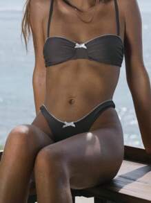 Women's 2 Piece Swimsuit Fashion Lace Trim Bow Bikini Set Summer Two Piece Bathing Suit