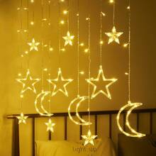 1 pièce Guirlande lumineuse étoile et lune, lumières de rideau féeriques avec adaptateur USB, lampes de décoration de fenêtre, utilisées pour la fenêtre, la fête, la chambre, Noël, le mariage