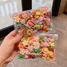 60-100pcs/Set Girls Cartoon Animal, Flower, Fruit Design Hair Bands, Hair Scrunchies, Korean Style Cute Mini Decorative Hair Accessories Set, Festival Gift Home Bathroom Decor Summer Back To School