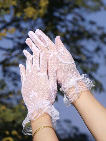 1pc Children's Gloves New Style Summer Lace Gloves Black Sexy Sunscreen Jacquard Lace Cuff Sweet Gloves Holiday Performance Performance Gloves