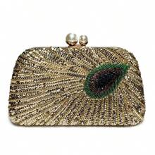 Pearl Peacock Feather, Crystal, Bead, Metal Sequin Satin, Silk Envelope Clutch Bag, Diamond Wedding Party Purse, Chain Crossbody Evening Bag, Mini Shiny Rhinestone Formal Clutch For Women