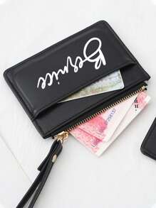 1PC Coin Wallet Multi-Function Portable Mini Card Bag Two-Piece Set Solid Color PU Leather Wallet Personalized Text Customization For Women Wallet Mini Wallet Purse Wallet Wristlet Wallet Wallet Card Wallet - Multicolor - View 2