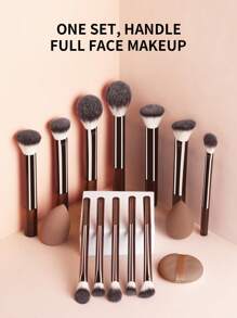 15件套多功能化妆套装，包含12支长柄软毛化妆刷、2个化妆海绵、1个粉扑，快速上妆工具，适合所有肤质。化妆刷套装，化妆刷套装，化妆刷套装，完整化妆套装，化妆刷套装，完整化妆套装，化妆刷套装，化妆刷套装，化妆礼盒，赠品，专业化妆刷，完整化妆套装 - 咖啡棕 - 查看 8