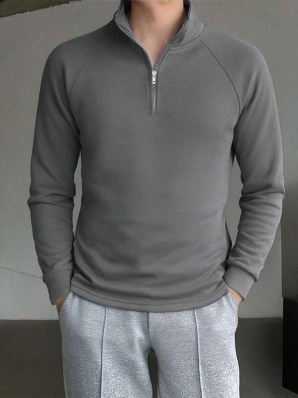 Men's Stand Collar Long Sleeve Sports Outdoor Sweatshirt, Suitable For Spring And Autumn