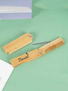 1pc Customized Mini Comb Portable Anti-Static Natural Wood Folding Comb Hotel-Style Sandalwood Material Comb, Customize Your Own Mini Folding Comb