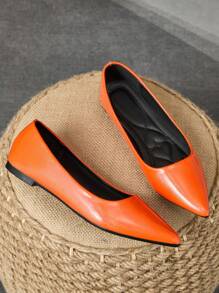 MonaNise Chaussures plates mode à bout pointu pour femmes pour les activités extérieures: violet, champagne, rouge, jaune, noir - Orange - Voir 3