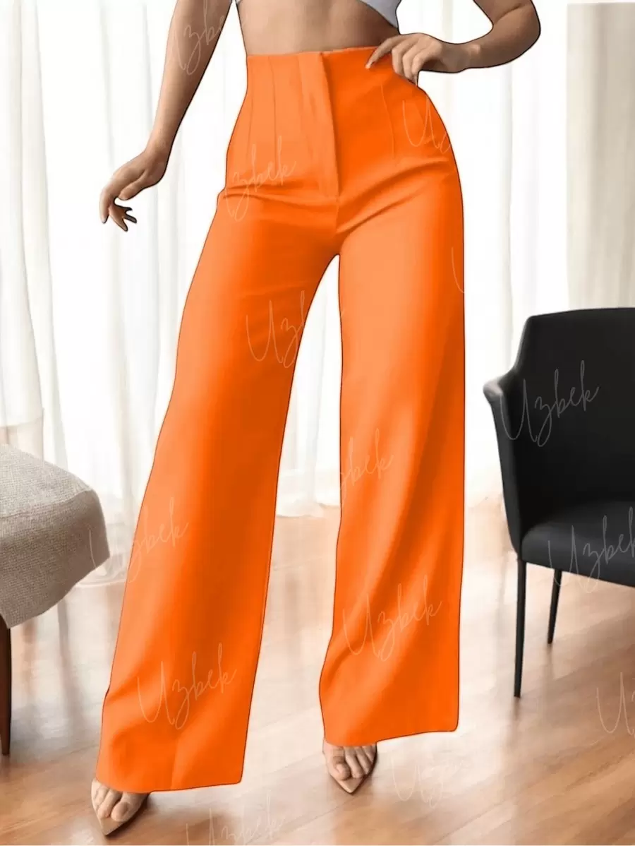Bell-Bottom Pleated Trousers. - Orange - View 1