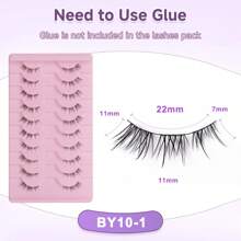 10 Pairs Southeast Asia Style C-Curl Semi-Permanent False Eyelashes, Natural & Lengthening, Faux Mink Lashes With Attached Eyeliner