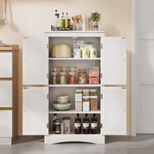43" Kitchen Pantry Cabinet, Bathroom Storage Unit With Adjustable Shelves And 4 Magnetic Doors, Floor Cabinet For Kitchen, Living Room, White - trắng - Xem 4