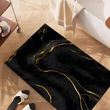1pc Luxurious Marble Print Non-Slip Silicone Mud Kitchen Floor Mat, 3D Printed Rectangle, Suitable For Living Room, Bedroom, Corridor, Bathroom, Laundry Room - Polyester Carpet For Indoor And Outdoor Home Decor - FUCFD112 - View 1