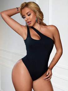 Rave Y2K 单肩镂空无袖弹力紧身连体衣 夏季比基尼沙滩装紧身衣