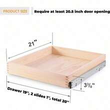 Pull Out Cabinet Drawer, 20"W X 21"D Soft Close Slide Out Wood Drawer Storage Organizer For Kitchen, Requires At Least 20.5" Cabinet Opening, Finished, Bottom Assembly