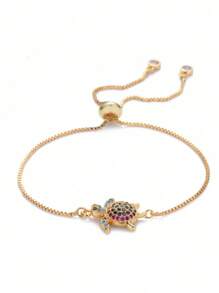 1pc Chic European & American Style Micro-Inlaid Zirconia Colorful Small Turtle Decorative Adjustable Bracelet