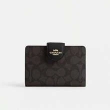 Coach Medium Corner Zip Wallet Bifold Zipper Pocket RFID Wallet Card Case Leather Purse With ID Window In Signature Canvas,Purses And Bags Women Bags For Women CW786 - 黑色 - 查看 3