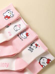 Sanrio 1/2/3/5 Pairs High-Quality Sanrio Hello Kitty Cartoon Mid-Calf Socks For Men And Women, Interesting, Cute, Comfortable Socks Suitable For Summer And Other Seasons, Can Be Used As Gifts For Mother's Day, Father's Day, Easter, Back To School Season, Etc., With Personalized, Fun, Colorful, Anime Cartoon Design