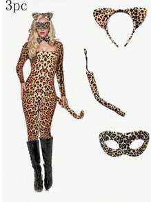 3pcs/The Leopard Printthree-Piece Suit Issuitable For All Kinds Offestive Dresses - Leopard - View 2