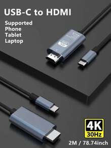 USB C To HDMI Cable 4K 2M Type-C To HDMI Cord Thunderbolt 3/4 Compatible With Phone Tablet Laptop Pro/Air IMac IPad Pro Galaxy S8 To S23 Surface