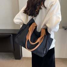 时尚简约纯色帆布包新款大学生单肩斜挎包女士休闲多功能单肩托特包