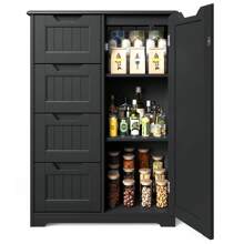 Bathroom Floor Freestanding Storage Cabinet, New Year Gift 3" Small Kitchen Pantry Storage Cabinet With Door And Shelves, Pantry Cabinet Storage Cupboard, Freestanding Wooden Dresser With 4 Drawers - 黑色 - 查看 8