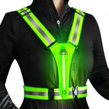 LED Reflective Vest Safety Gear, Light Up Vest Night Walking Cycling, High Visibility Running Vest With Reflective Strips - 綠色 - 查看 2
