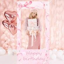 1Pc-Polyester-Bow Photo Props Banner,Pink Bow Party Decoration Photo Props Backdrop Frame For Happy Photo Door Banner - Multicolor - View 5