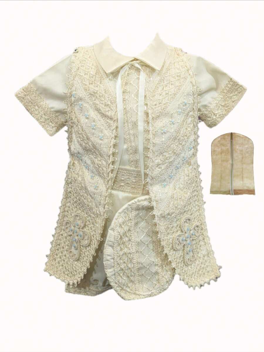 Christening Gown For Boy Christening Suit For Boy Cross P04 - 香檳色 - 查看 1