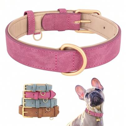 1 Stück weiches PU verstellbares Hundehalsband, erhältlich in Blau, Braun und Pink