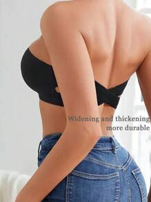 女士无缝无肩带胸罩 加垫罩杯 抹胸 侧扣 抹胸 交叉露背 休闲舒适胸罩 简约透明无线黑色无痕基础款黑色内衣胸罩可调节文胸 - 黑色 - 查看 3