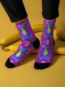 Customized Yellow Duck & Heart Icon Sports Socks, Breathable Comfortable Casual Socks, Minimalist Fashion Sports Socks, Suitable For Outdoor Fitness, Basketball, Running