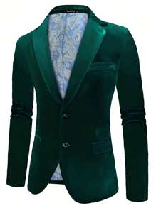 Men's Solid Color Casual Business Suit Jacket, Slim Fit, Fashionable Green, Suitable For Weddings, Formal Events - Green - View 2