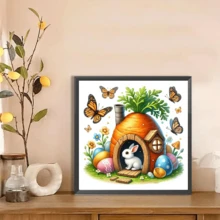 1pc Large Size 40x40cm/15.7x15.7in Without Frame DIY 5D Artificial Diamond Art Painting Bunny In The Radish House, Full Rhinestone Painting, Diamond Art Embroidery Kits, Handmade Home Room Office Wall Decor