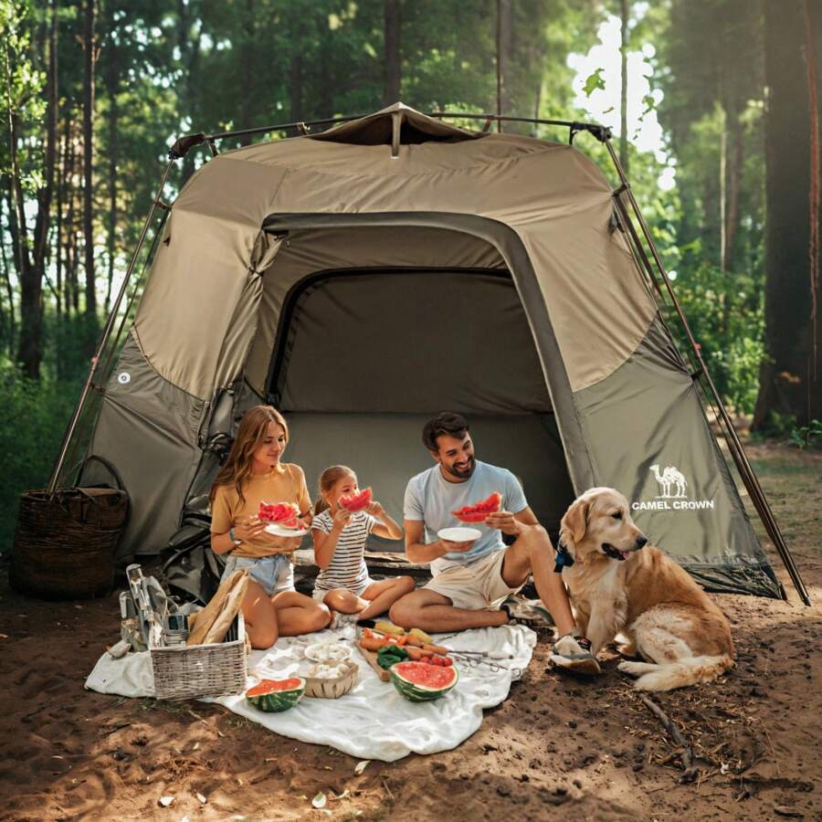 CAMEL CROWN Instant Tenten Voor Kamperen 2-6 Persoons Tent Waterdicht Eenvoudig Op te Zetten In 60 Seconden Opgezet Backpacking Tenten Met Draagtas Voor Buiten Wandelen - Zandbruin - Bekijken 1