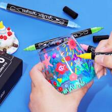 60 kleuren acrylmarkers, markeerstiftset, duurzaam, vervaagt niet snel, geschikt voor schilderen, illustraties, handgemaakte kunst, andere creaties en doe-het-zelfprojecten, geschikt voor papier, stof, hout, steen, plastic, glas, keramiek, pompoen enz., acrylverfmarkers voor kinderen en volwassenen, voor school, begin van het schooljaar, voor kleurboeken, Thanksgiving, Halloween, kerstcadeaus