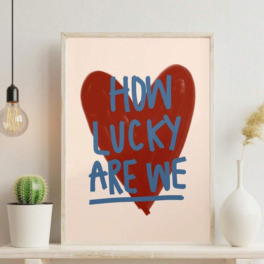 1 件，帆布悬挂，带框装饰画，墙壁艺术，海报，名言，我们有多幸运印刷品，红心装饰，时尚海报，墙壁艺术，彩色装饰，床上艺术印刷品，红色墙壁艺术，复古墙壁印刷品，可爱女孩宿舍装饰，房间装饰壁画