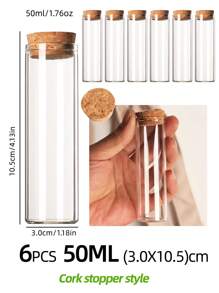 12 Styles (6pcs/12pcs) Natural Coconut Cover Glass Bottles, Small Storage Jars, DIY Spell Potion Bottles, Suitable For Stones And Sand Gifts Birthday Graduation - Transparent - View 11