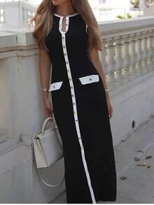 Women's Elegant Knitted Sleeveless Dress, Slim Fitted Fashion Bodycon Summer Dress - Black - View 6