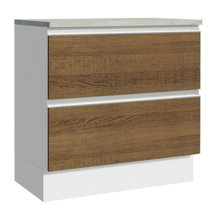 Mostrador 80 Cm 2 Cajones Blanco Glamy Madesa - Blanco y Marrón - Ver 1