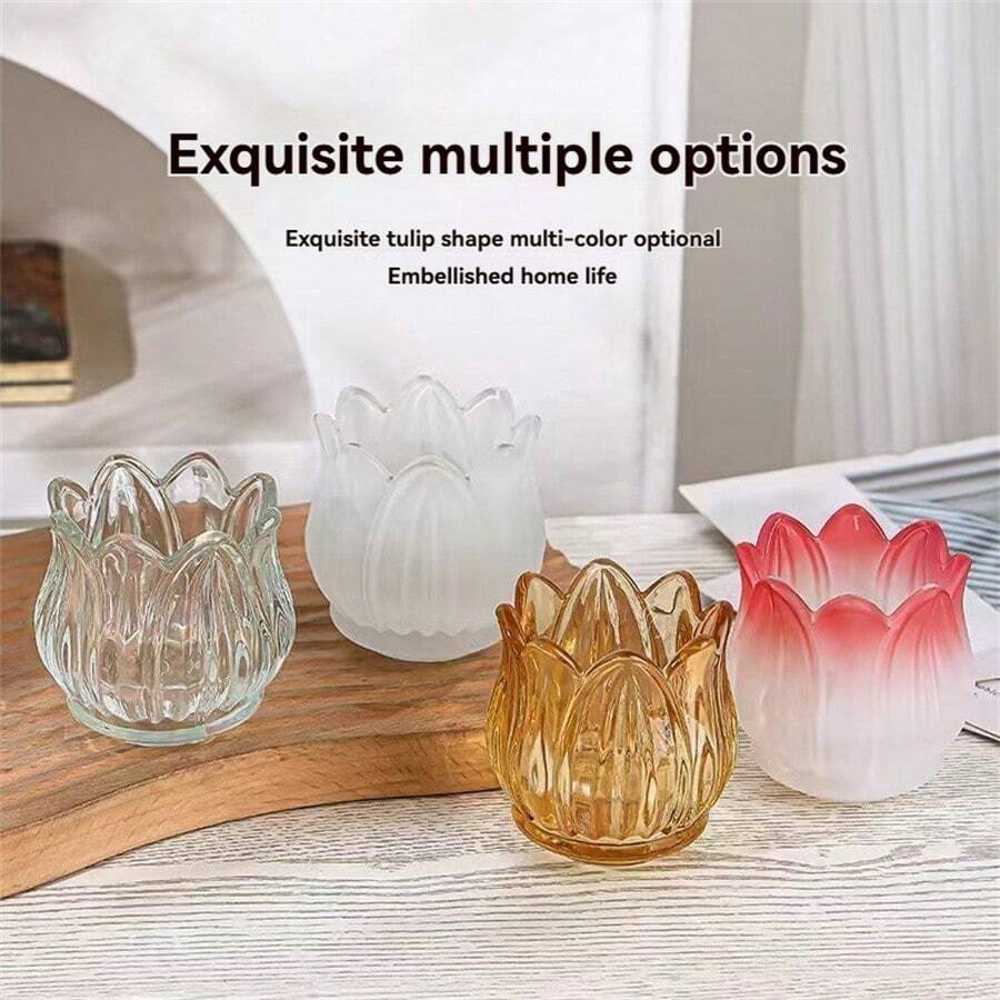 1 件优质郁金香玻璃烛台、香薰蜡烛杯、婚礼装饰花饰、家居软装饰 - 彩色 - 查看 1