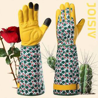 JOISIV JOISIV Comfortable Women's Long Gardening Gloves – Premium Green Print Leather And Breathable Cowhide Gauntlet Rose Gloves, Thorn-Proof, Scratch-Resistant, And Flexible For Yard Work, Pruning, And Garden Maintenance – Perfect For Handling Roses, Cacti, And Other Thorny Plants (1 Pair),Garden Tools