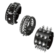 QYDCX 3Pcs/Set Unisex Black Metal Spike Studded Punk Rock Biker Wide Strap Leather Bracelet, Gothic Rivet Buckle Wristband - Bracelet Three Piece Set - View 10