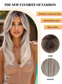 Elegant 18-Inch Figure-Eight Fringe Long Straight Ombre Synthetic Heat-Resistant Fiber Wig Ladies Wig Perfect For Holiday Party Everyday Wear - Ombre - View 9