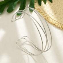 1pc Asymmetrical Geometric Necklace, Punk Metal Collar Necklace For Women, Gold Metallic Criss-Cross Statement Fashion Shiny Unique Personalized Choker Necklace, Couple Accessories - Silver - View 2