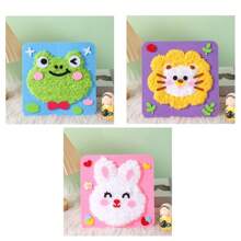 2/3/4 件套 DIY 卡通刺绣工艺套件（适合初学者）、毛绒毡贴纸艺术套装、创意手工毛绒绘画套装、可爱动物缝纫套装、手工柔软纱线针线 DIY 工艺缝纫套装、学校美术用品、工艺爱好者的独特礼物、有趣的卡通动物刺绣装饰套装礼物