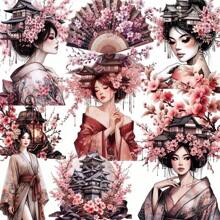 12 Stücke/Set bunte Papier Aufkleber mit japanischen Kirschblüten und Geisha-Motiven für Scrapbooking