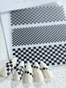 Chessboard Checkerboard Nail Art Sticker, Self-Adhesive 3D Nail Decor Patch, Full Coverage