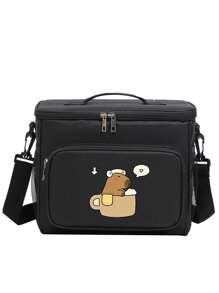 1pc Large Capacity Lunch Bag, Cartoon Capybara Printed Insulated Lunch Box Bag, Waterproof Thick Aluminum Foil Lunch Tote Bag, Suitable For Back To School, College, Study Supplies, Kitchen Storage And Accessories