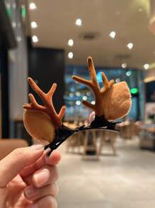 1 Pair Mushroom Deer Horn Hairpins, Christmas Deer Antler Headband Hair Clips, Cute Cartoon Reindeer Antler Hair Accessories,Christmas