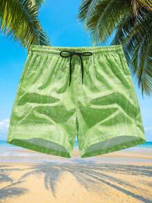 Sunga de Banho de Secagem Rápida com Estampa Floral Masculina - Shorts de Praia Casuais de Poliéster com Bolsos e Cordão na Cintura, Adequado para Verão, Piscina e Atividades ao Ar Livre