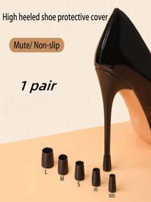 1 Pair Women's Round High Heel Protector, Anti-Slip, Silent, Fine Heel, Wear-Resistant, Designed For Heel Repair, Replacement And Protection - Black - View 4